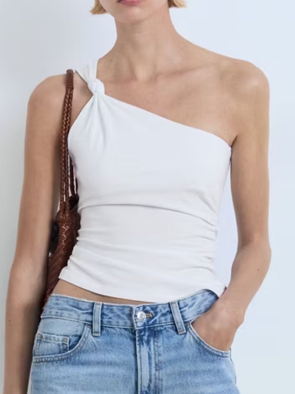 Mango Women's One-Shoulder Knot Tank Top - White, size Small